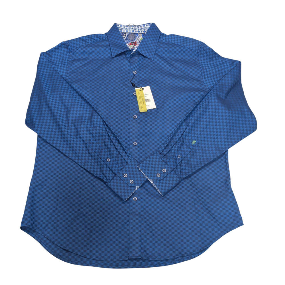 Robert Graham Blue Checkered Long Sleeve Shirt XL Classic Fit